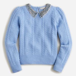 cable-knit crewneck with beaded collar